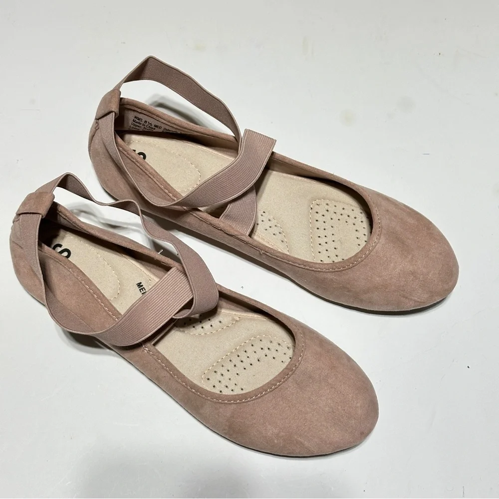 👉 SO Womens Ballet Flats Seadragon Blush Size 8.5 Nude Cross Strap Slip-On Shoes